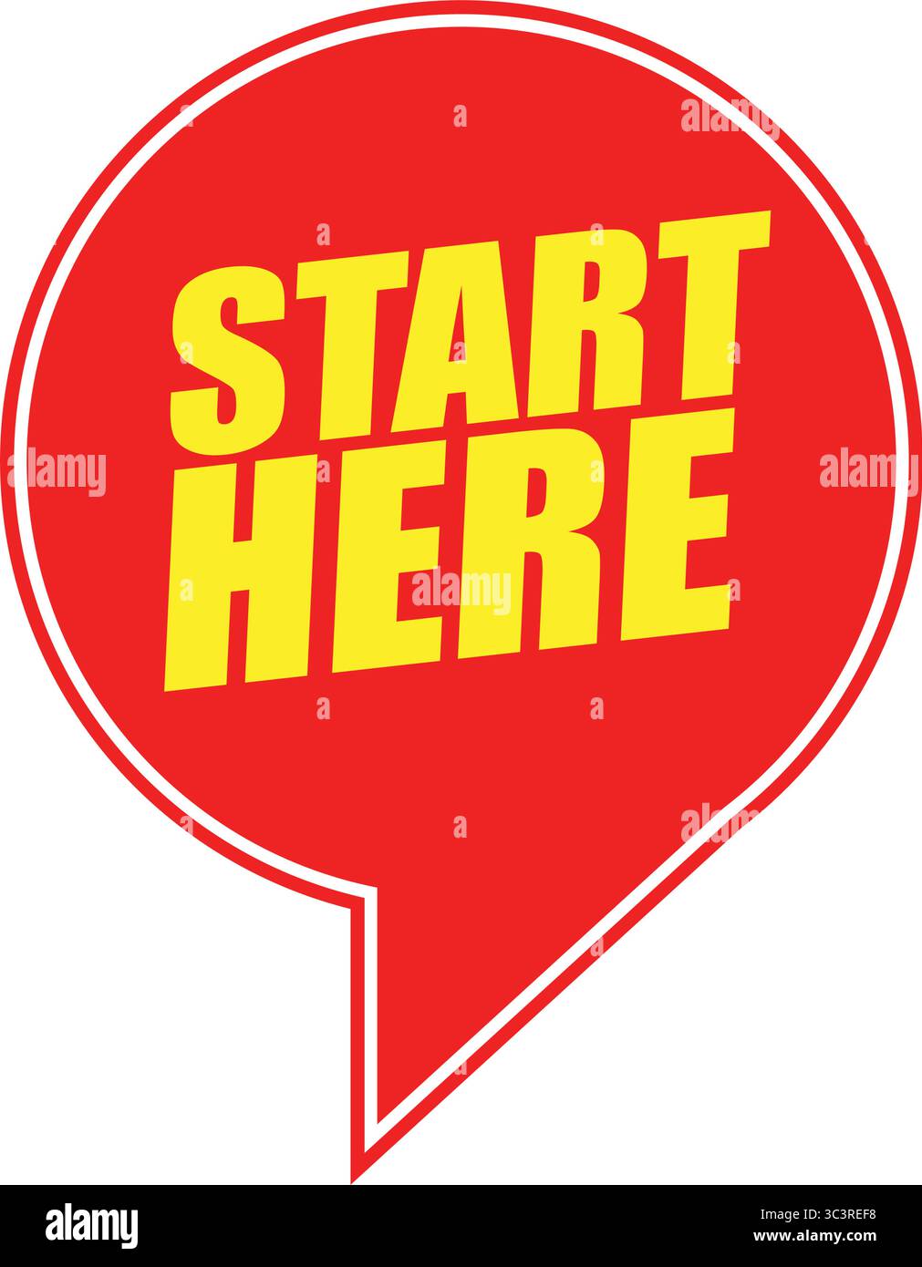 Commencez ici étiquette autocollant – étiquette vectorielle pour le guidage, la navigation et la conception d'appel à l'action dans l'interface utilisateur, la signalisation et le marketing Illustration de Vecteur