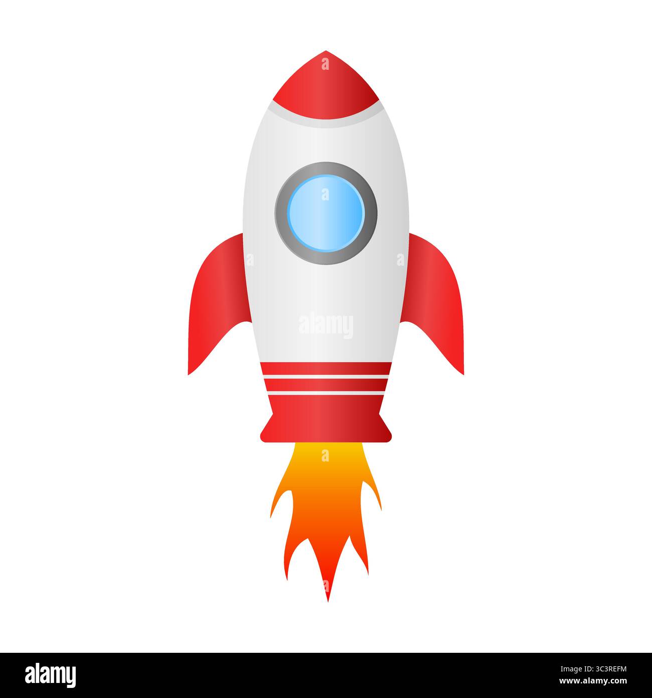 Vecteur de lancement de fusée. Lancement de fusée avec feu. Icône de fusée sur fond blanc. Illustration de Vecteur