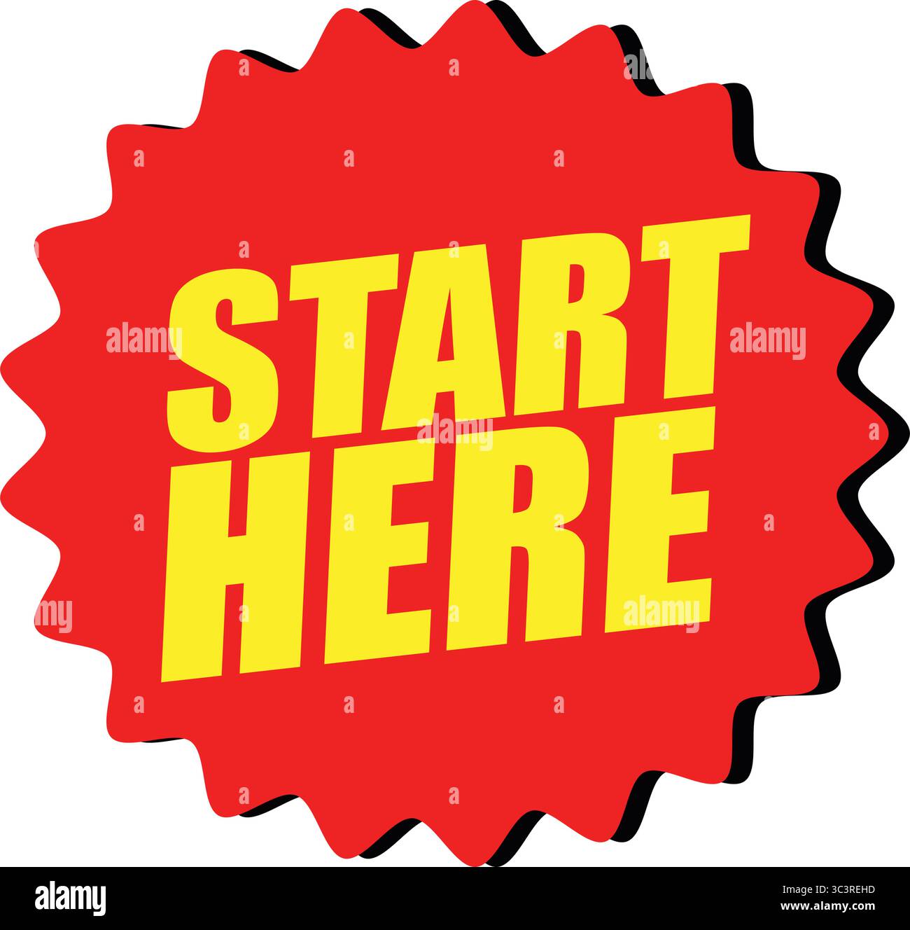 Commencez ici étiquette autocollant – étiquette vectorielle pour le guidage, la navigation et la conception d'appel à l'action dans l'interface utilisateur, la signalisation et le marketing Illustration de Vecteur