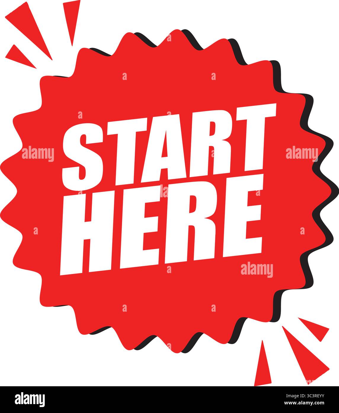 Commencez ici étiquette autocollant – étiquette vectorielle pour le guidage, la navigation et la conception d'appel à l'action dans l'interface utilisateur, la signalisation et le marketing Illustration de Vecteur