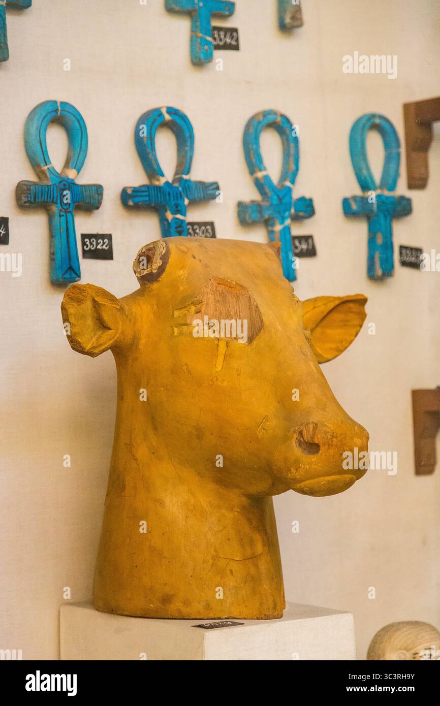 Egypte, Musée égyptien du Caire, chef d'une déesse vache, de Touthmosis IV tombeau. Maintenant dans NMEC. Banque D'Images