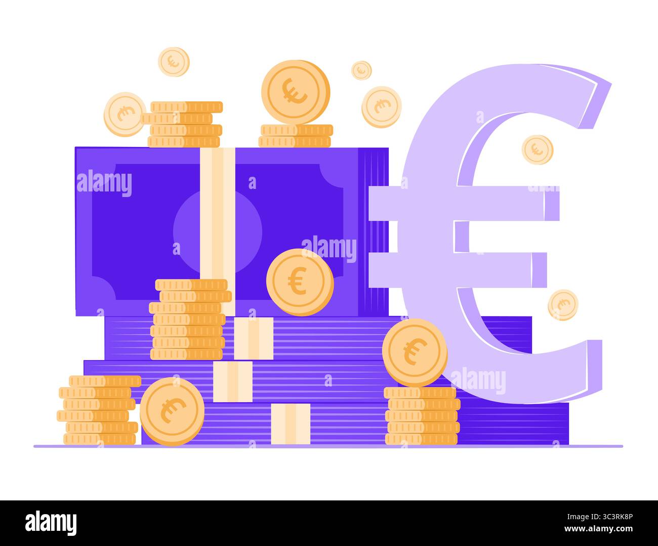Pile d'argent comptant et de pièces de monnaie avec le symbole de devise sterling de la livre sterling britannique pour l'illustration de concept financier, d'épargne et d'investissement Illustration de Vecteur