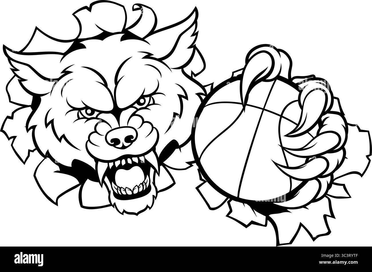 Mascotte des sports de basket-ball Wolf Holding Illustration de Vecteur