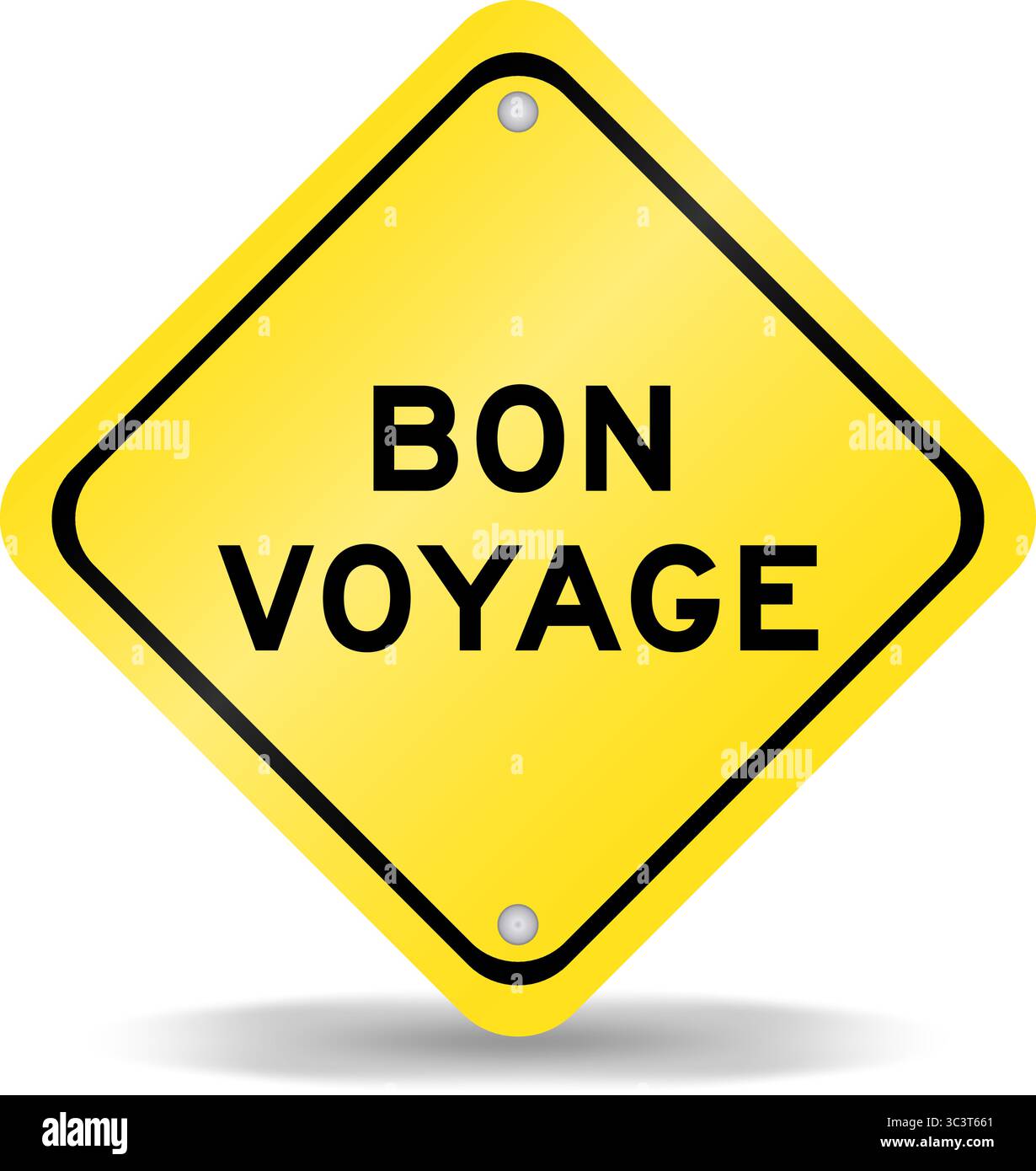 Signe de transport de couleur jaune avec le mot bon voyage sur fond blanc Illustration de Vecteur