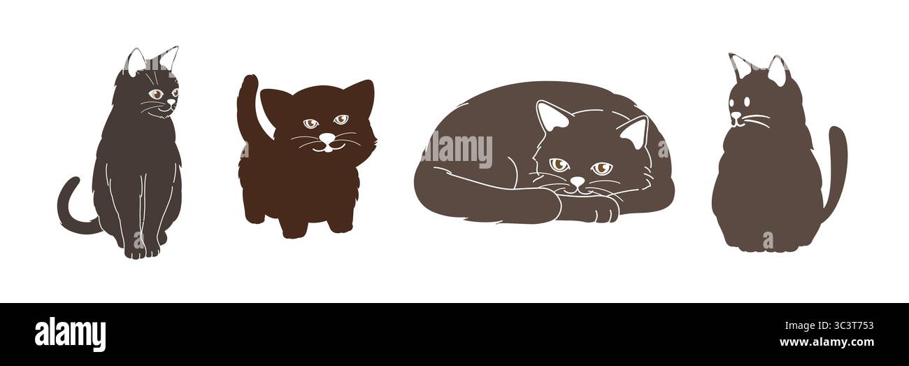 Illustration adorable d'un groupe de 4 chats mignons, parfait pour les dessins sur le thème des animaux de compagnie, les amoureux des animaux, le contenu pour enfants et les projets créatifs liés aux chats. Illustration de Vecteur Illustration adorable d'un groupe de 4 chats mignons, parfait pour les dessins sur le thème des animaux de compagnie, les amoureux des animaux, le contenu pour enfants et les projets créatifs liés aux chats. Illustration de Vecteur