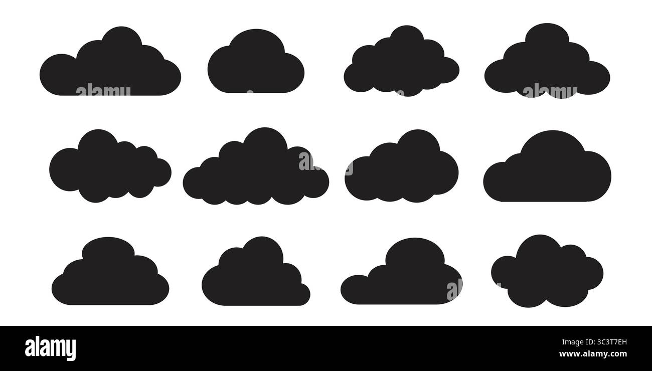 Ensemble de différentes formes de nuages, parfaites pour les illustrations de livres pour enfants, les designs sur le thème de la météo, les dessins animés et les projets créatifs ludiques. Illustration de Vecteur