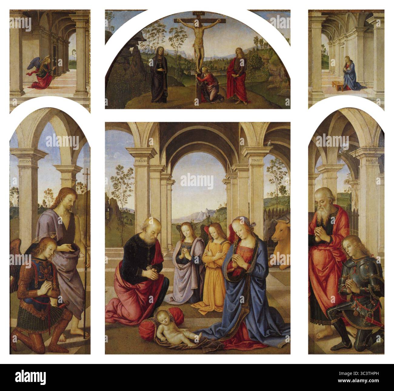 Le retable Albani Torlonia est une peinture du peintre italien de la Renaissance Pietro Perugino, exécutée en 1491 et conservée dans la collection Torlonia à Rome. Il a été commandé par le cardinal Giuliano della Rovere, le futur pape Julius Ier Banque D'Images