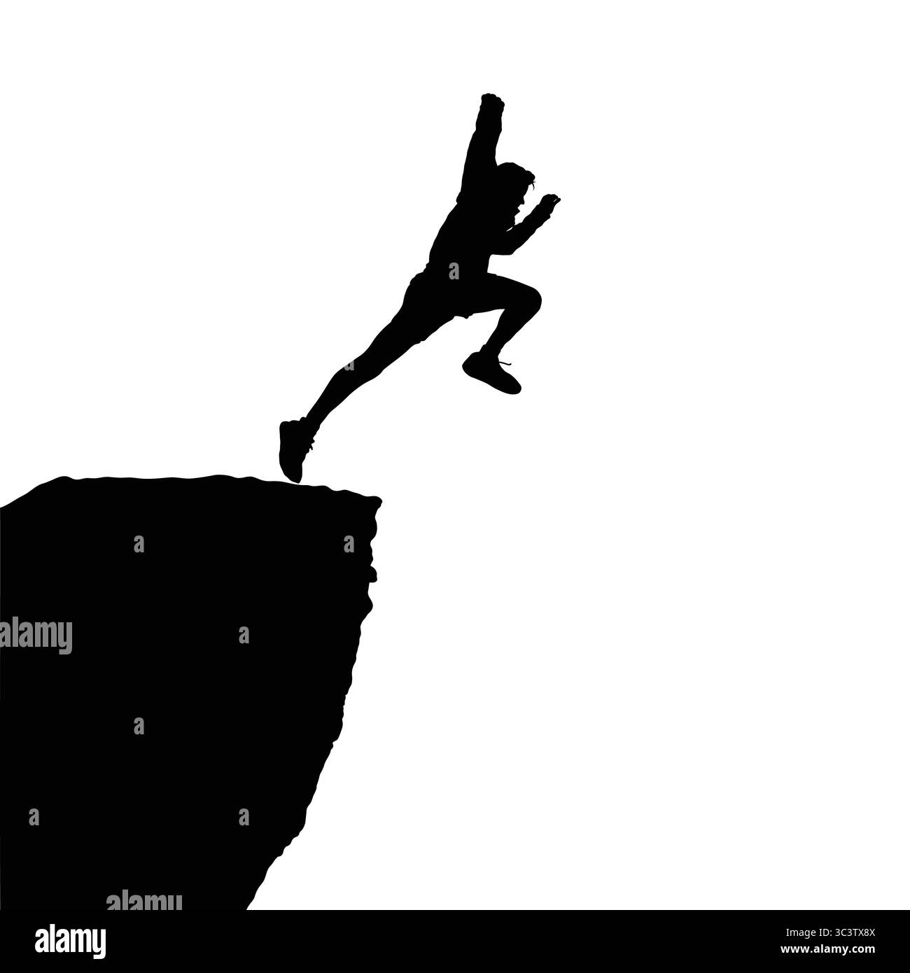 Silhouette d'une personne sautant à travers Gap Between Cliffs Illustration de Vecteur