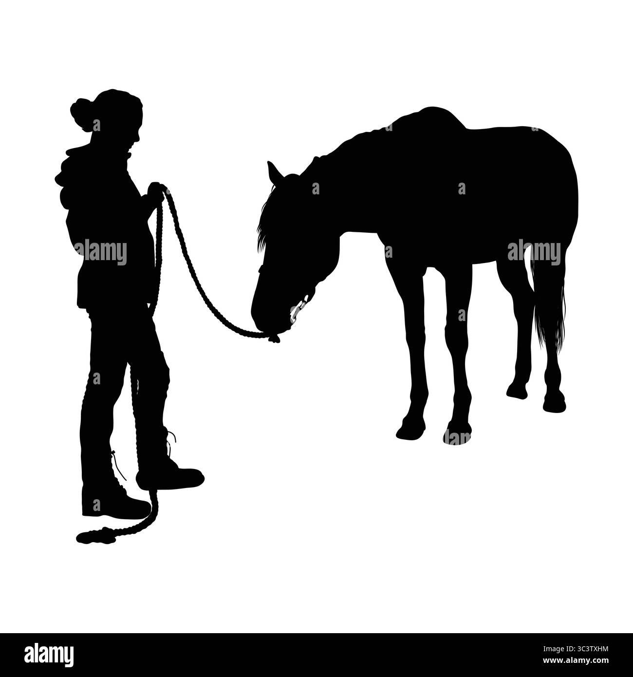 Femme nourrissant cheval avec Silhouette de corde de plomb Illustration de Vecteur