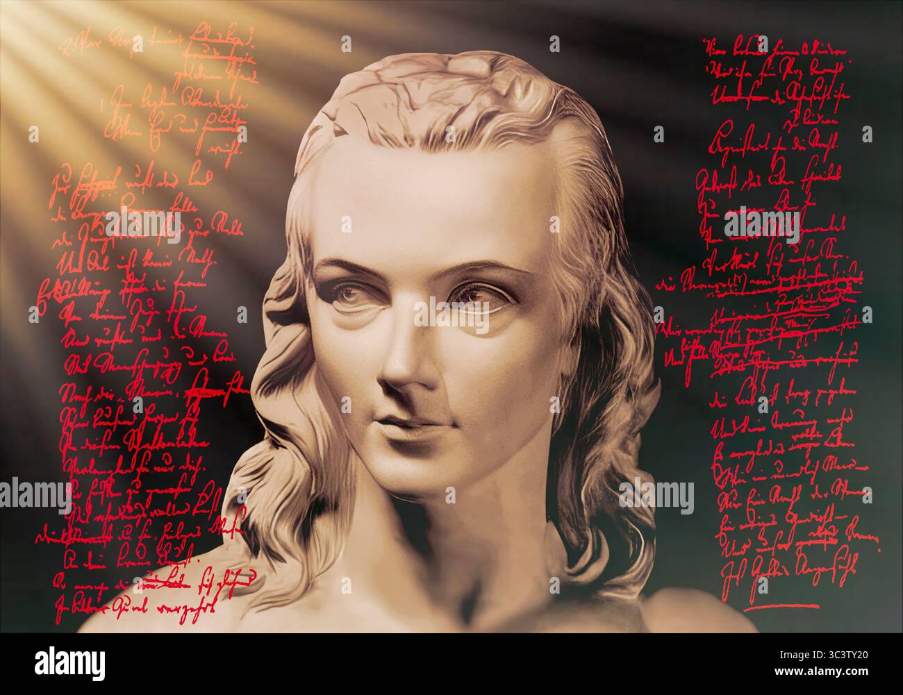 Portrait de Georg Philipp Friedrich Freiherr von Hardenberg, pseudonyme et pseudonyme Novalis, 1772 - 1801, poète allemand du romantisme allemand primitif, édité numériquement après un buste sur sa tombe, Hymnen an die Nacht écrit par Novalis Banque D'Images