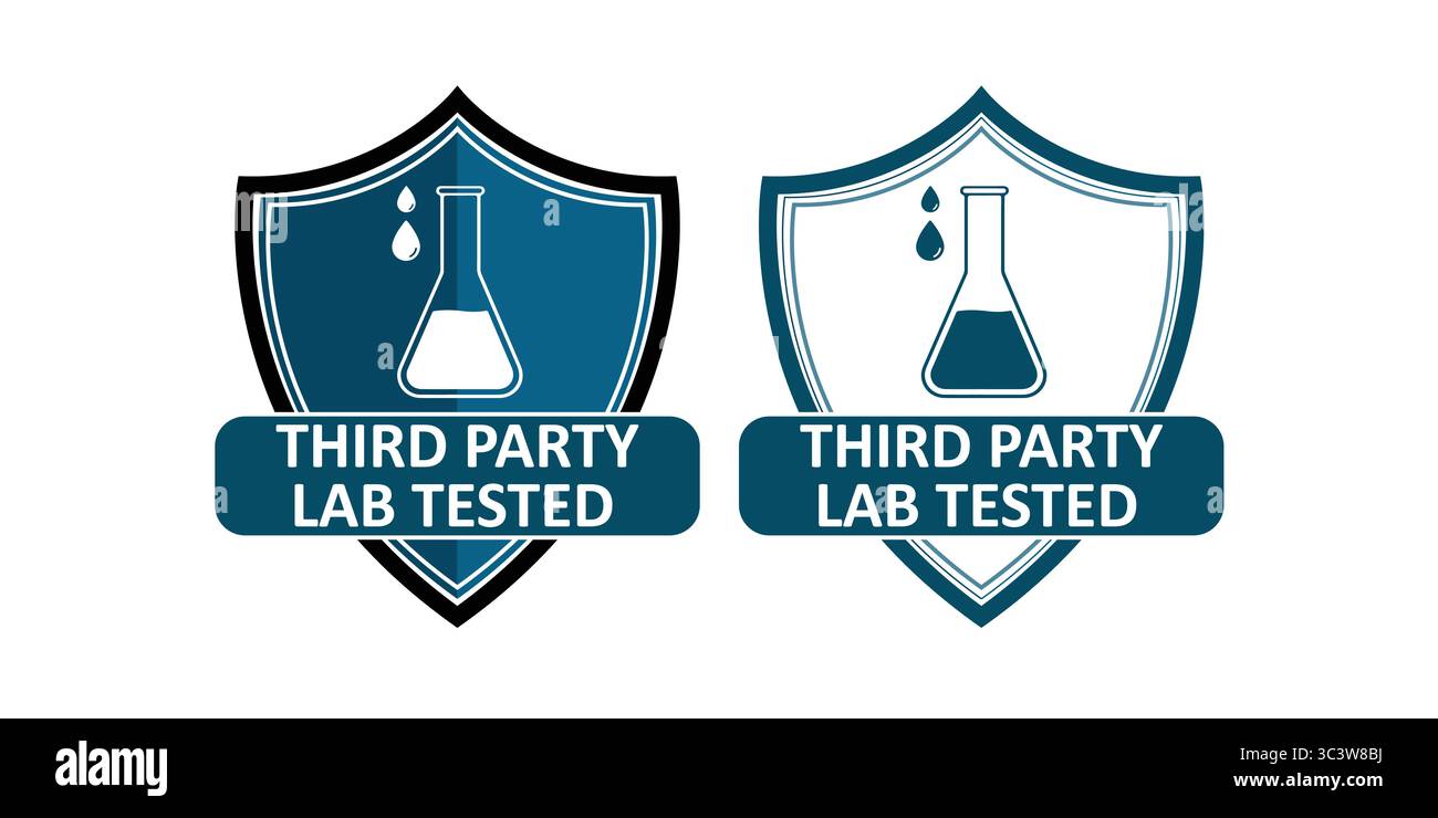 Icônes de bouclier montrant l'assurance produit testée par un laboratoire tiers Illustration de Vecteur