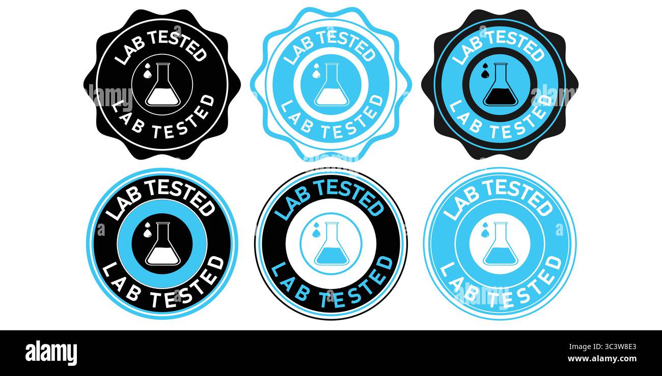 Icônes de badge de vérification testées par un laboratoire tiers pour la certification du produit Illustration de Vecteur