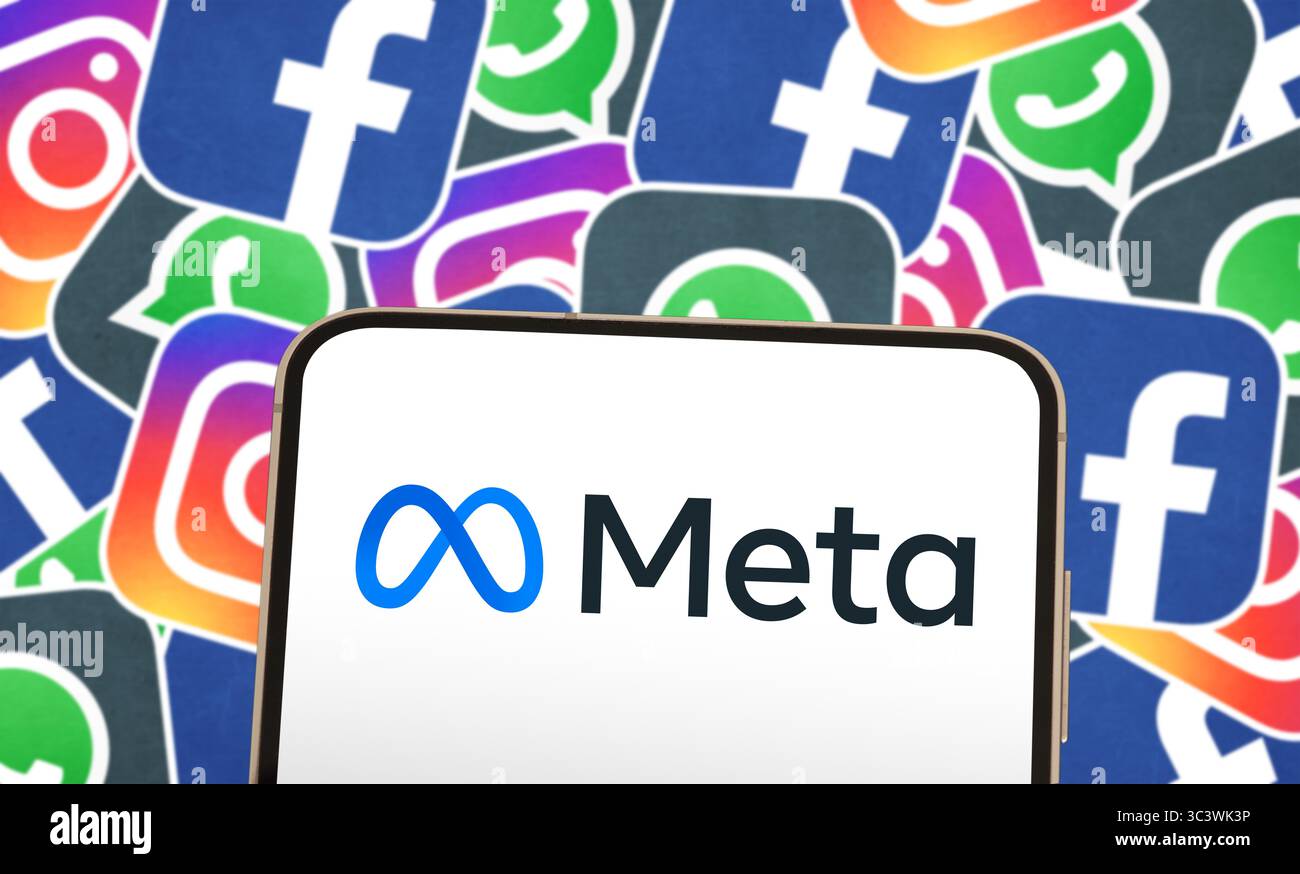 Logo de la société Meta Platforms avec Facebook Instagram et Whatsapp Banque D'Images