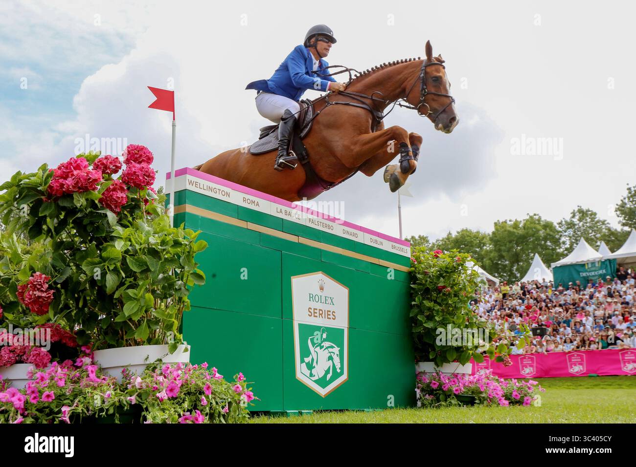 Aaron Vale et Carissimo 25, 1ère place lors du Jumping International de Dinard 2025, CSI 5 Equestre le 27 juillet 2025 au Centre Equestre du Val Poree à Dinard, France Banque D'Images