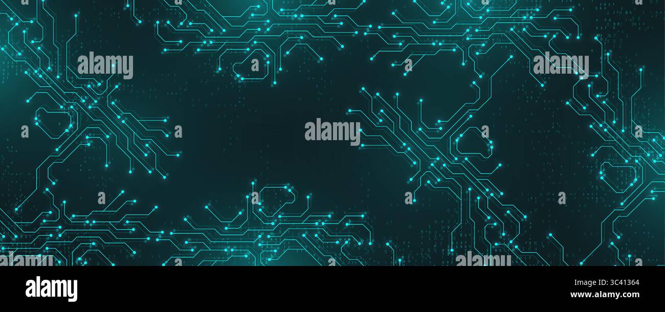 Fond abstrait numérique de la carte mère. Conception de texture de technologie de carte de circuit AI. Semi-conducteur et processeur informatique sur modèle de bannière technique Illustration de Vecteur