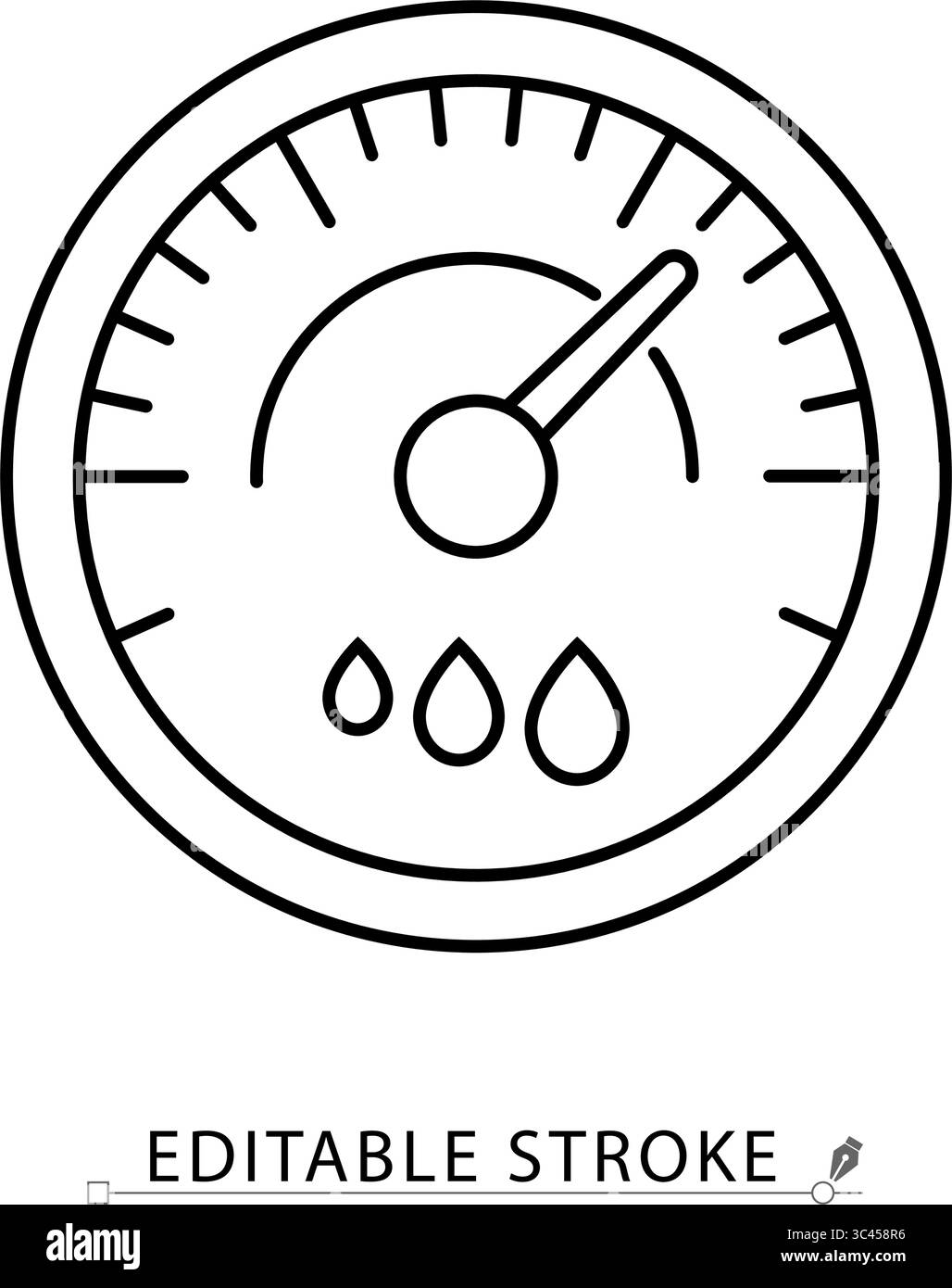 Icône d'hygromètre avec trait modifiable. Vecteur de contour de la jauge analogique de compteur d'humidité avec indicateurs de goutte d'eau. Utilisé en laboratoire et industriel Illustration de Vecteur