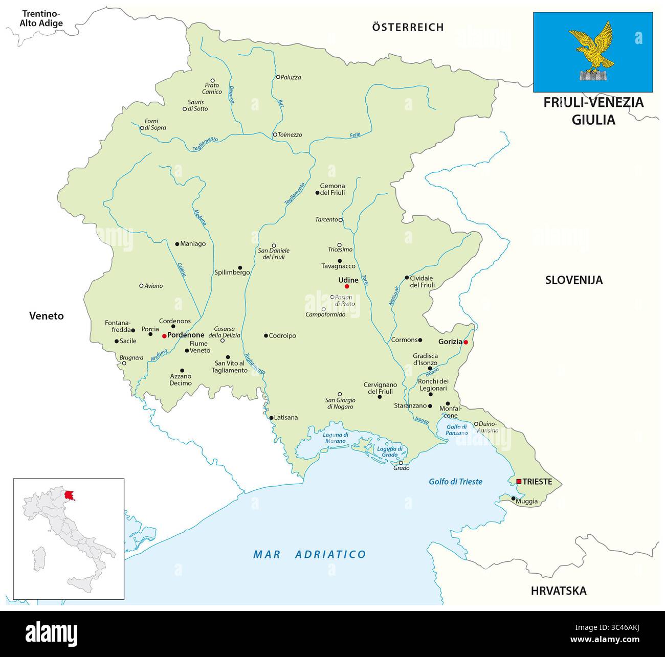 Carte de la région italienne du Frioul-Vénétie Julienne Banque D'Images