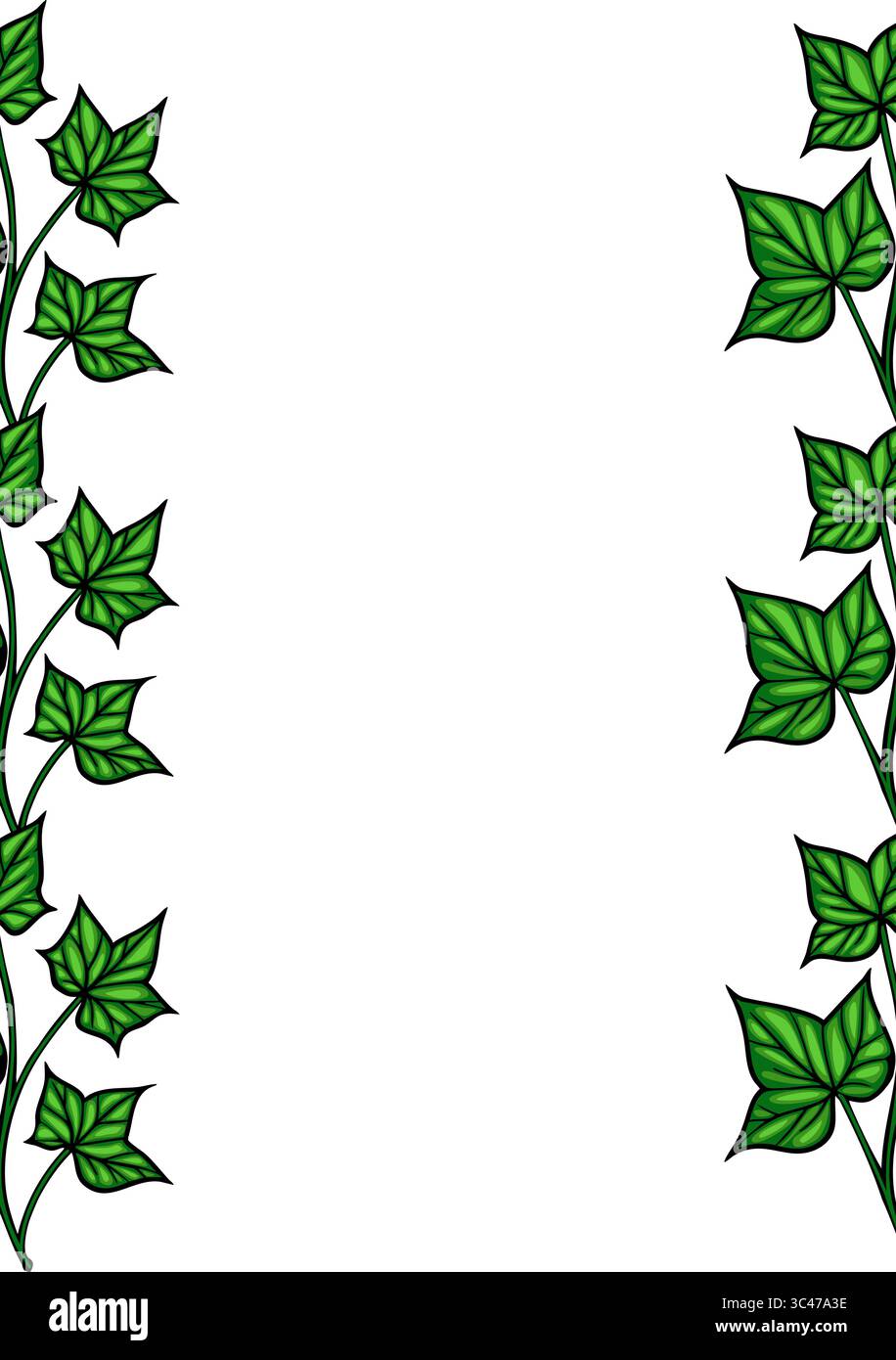 Une bordure décorative avec des feuilles de lierre vert sur un fond blanc, créant une esthétique naturelle et fraîche. Illustration de Vecteur