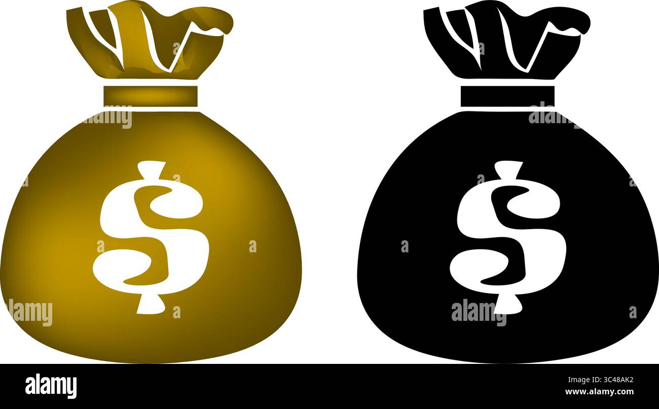 Icônes de sac d'argent doré et noir Illustration de Vecteur