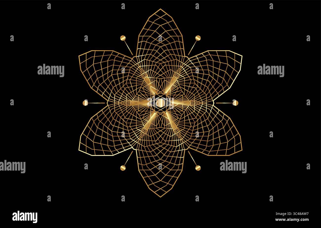 Symbole de la graine de vie géométrie sacrée. Logo en or icône Mandala mystique géométrique de la fleur ésotérique alchimie de la vie. Cercles dorés entrelacés, signe vectoriel Illustration de Vecteur
