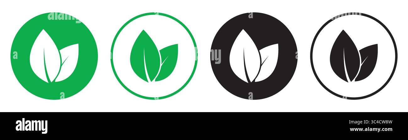 Icône de feuille définie dans la conception circulaire verte et noire pour les thèmes Eco et nature, icône de feuille ronde Illustration de Vecteur