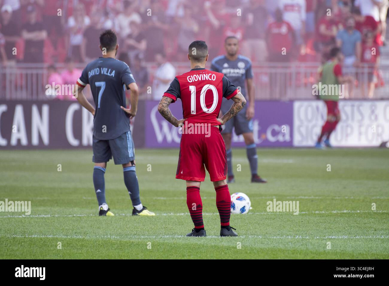 12 août 2018 - Toronto (Ontario), Canada - match de la MLS au BMO Field 2-3 New York City. EN PHOTO : DAVID VILLA, SEBASTIAN GIOVINCO (crédit image : © Angel Marchini via ZUMA Wire) Banque D'Images