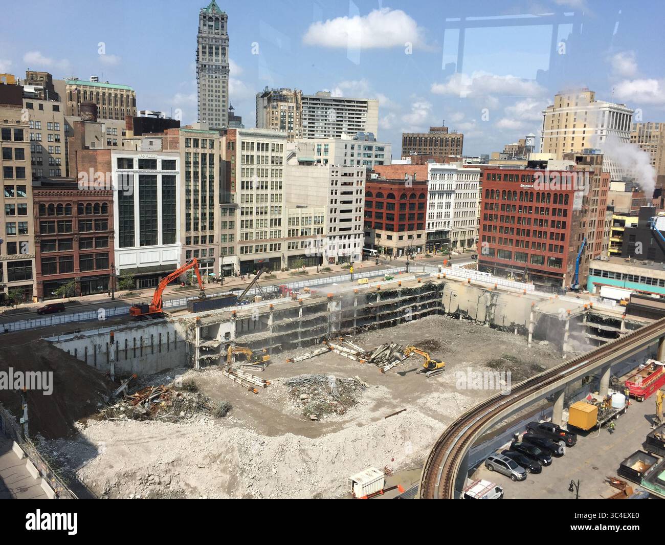 10 août 2018 - Detroit, mi, États-Unis - le projet du site Hudson au centre-ville de Detroit le 10 août 2018. Le projet est prévu comme le plus haut nouveau bâtiment de Detroit lorsqu'il ouvrira vers 2022, mais il n'en est encore qu'aux premiers stades de la construction. (Crédit image : © John Gallagher/TNS via ZUMA Wire) Banque D'Images