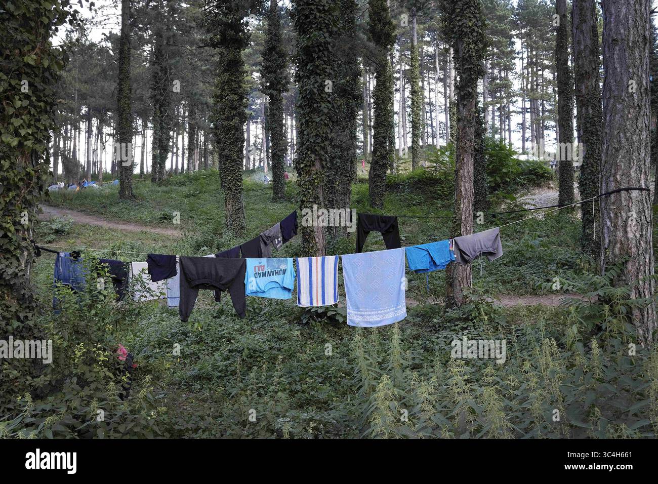 24 août 2018 - Europe, Bosnie, Bihac, 24 août 2018 : dans la ville frontalière avec la Croatie, il y a des centaines de migrants d’origine pakistanaise et afghane qui tentent de traverser la frontière, souvent en conflit avec la police croate. De nombreux migrants sont blessés et privés de leur téléphone portable par la police croate. Ils vivent dans un parc et dans plusieurs bâtiments abandonnés. (Crédit image : © Danilo Balducci/ZUMA Wire) Banque D'Images