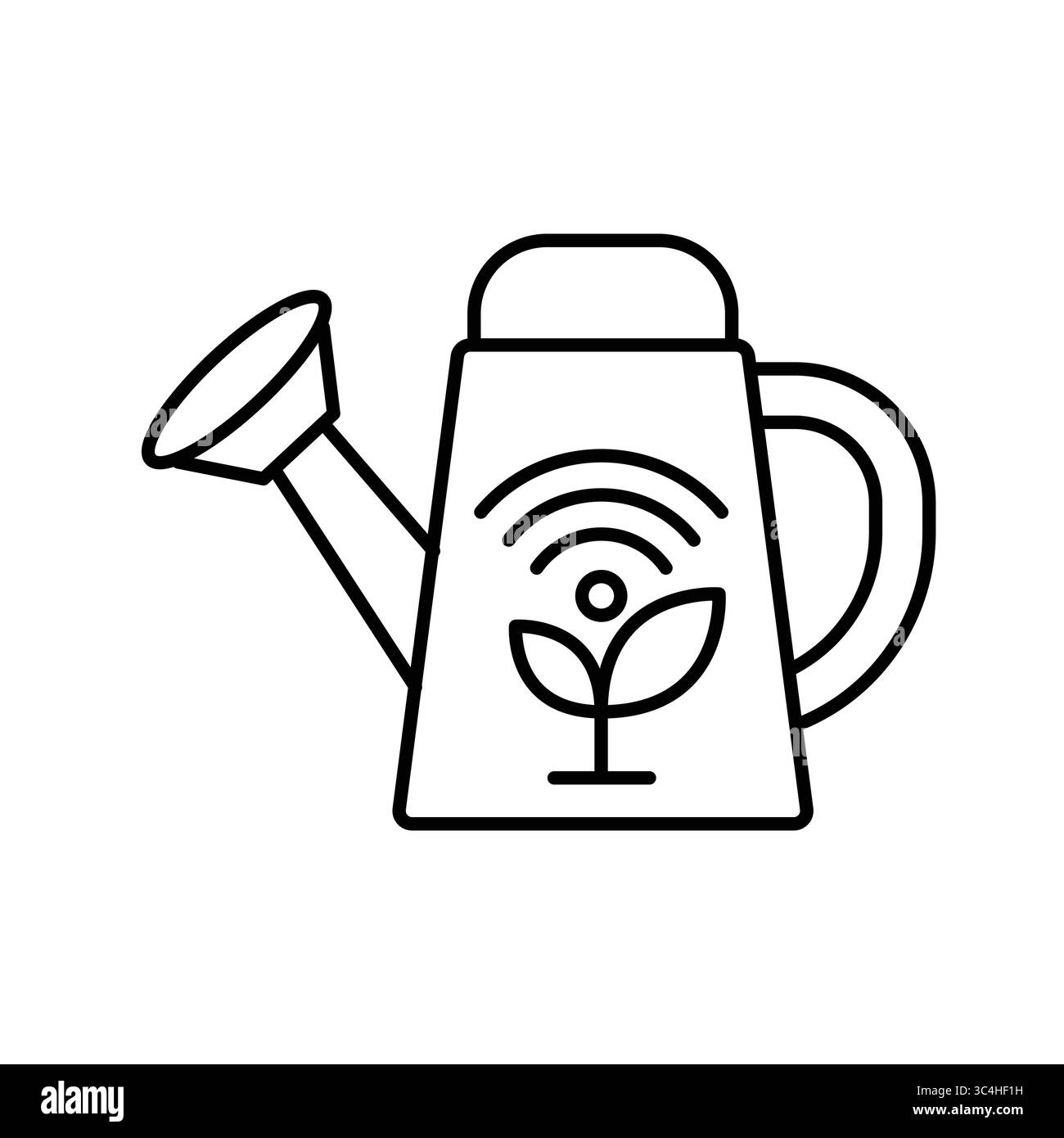 Cette image présente un arrosoir moderne avec un symbole Wi-Fi, représentant le mélange de technologie et de jardinage. Idéal pour les amateurs de jardinage intelligent Illustration de Vecteur