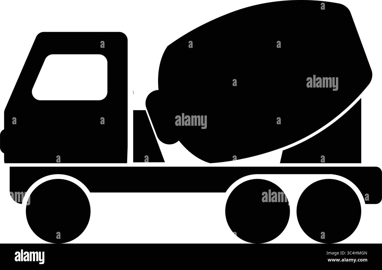 Une silhouette noire dure d'un camion malaxeur de béton est centrée sur un fond blanc Illustration de Vecteur