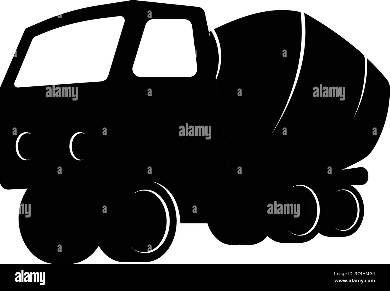 Une silhouette noire dure d'un camion malaxeur de béton est centrée sur un fond blanc Illustration de Vecteur