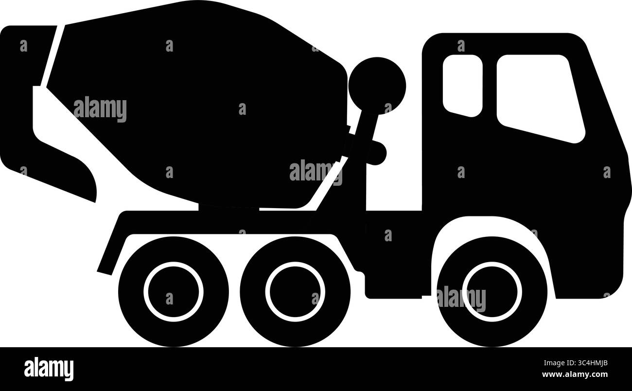 Une silhouette noire dure d'un camion malaxeur de béton est centrée sur un fond blanc Illustration de Vecteur