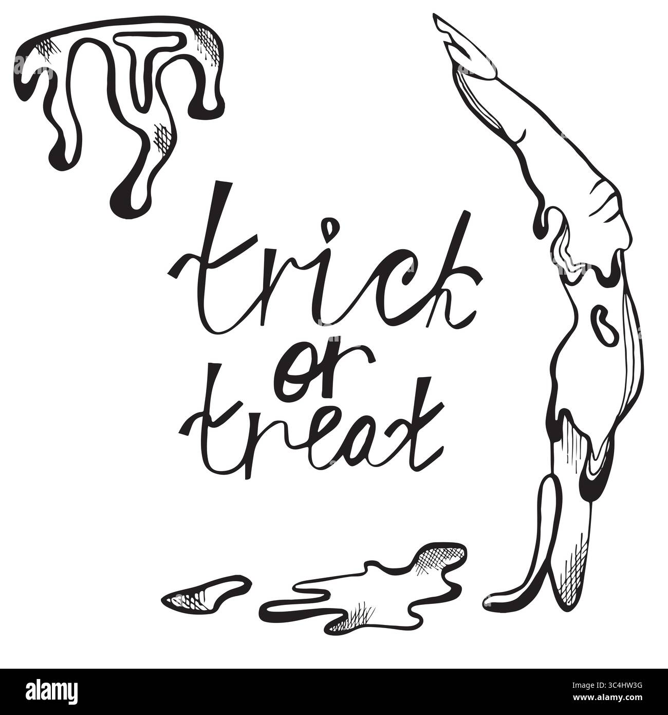 Carte Vector Halloween faite dans le style grunge. Crème glacée sous la forme d'un doigt de femme, des gouttes de slime et l'inscription Trick or Treat Illustration de Vecteur