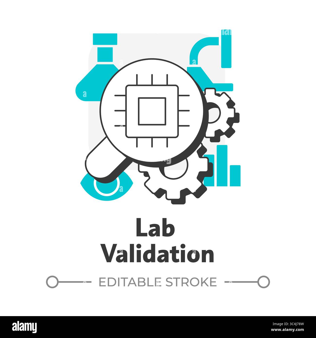 Icône de concept de contour plat de validation du laboratoire Illustration de Vecteur