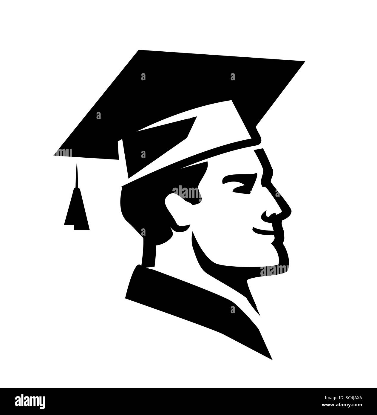 Services juridiques, emblème d'avocat. Diplômé masculin portant un capuchon de graduation. Lycée, succès dans l'éducation Illustration de Vecteur