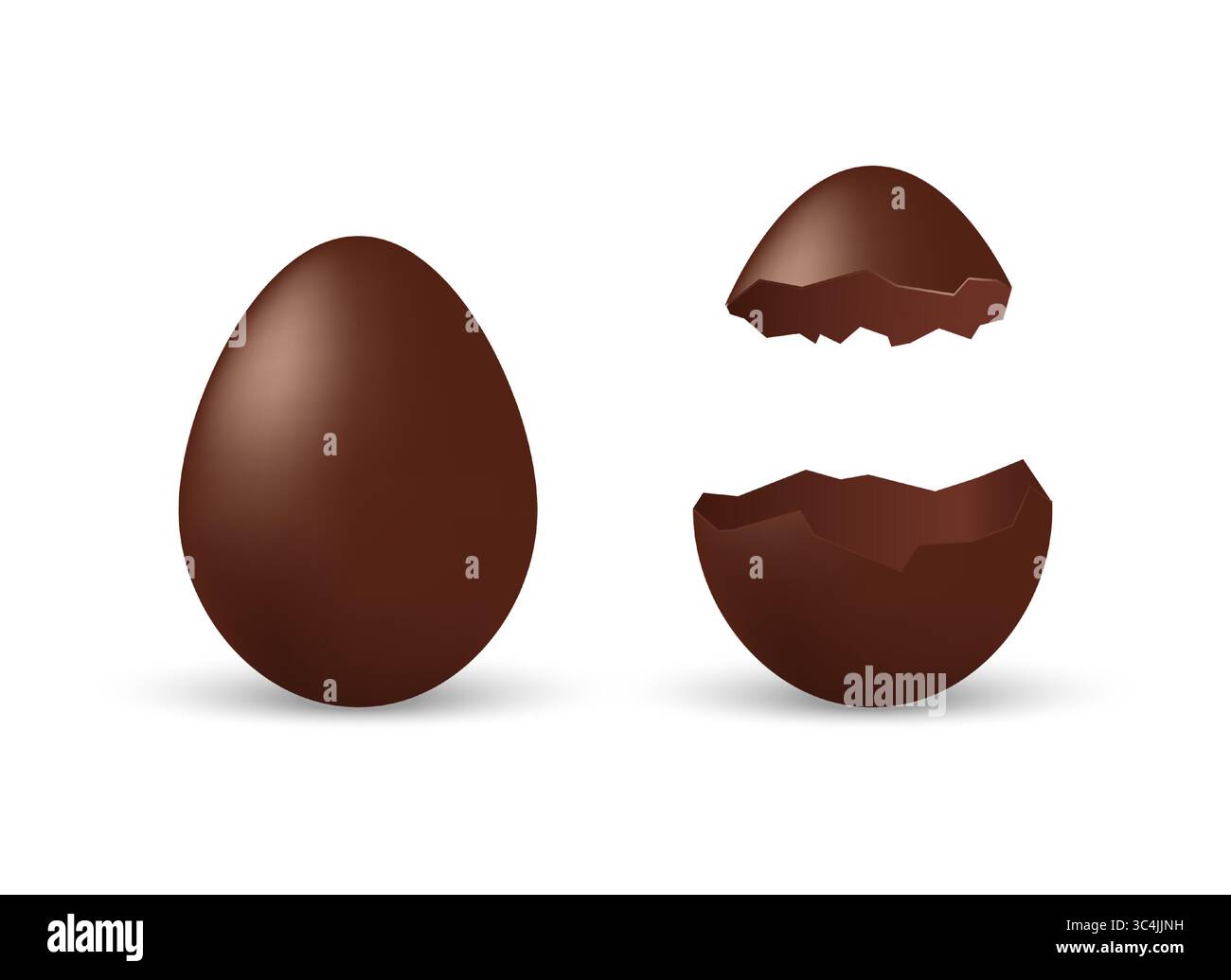 Œuf au chocolat savoureux. Œufs isolés craqués et entiers de choocolate bonbons, ouvert et fermé pâques sombre conception de confiserie, les fêtes d'enfants surprise d Illustration de Vecteur