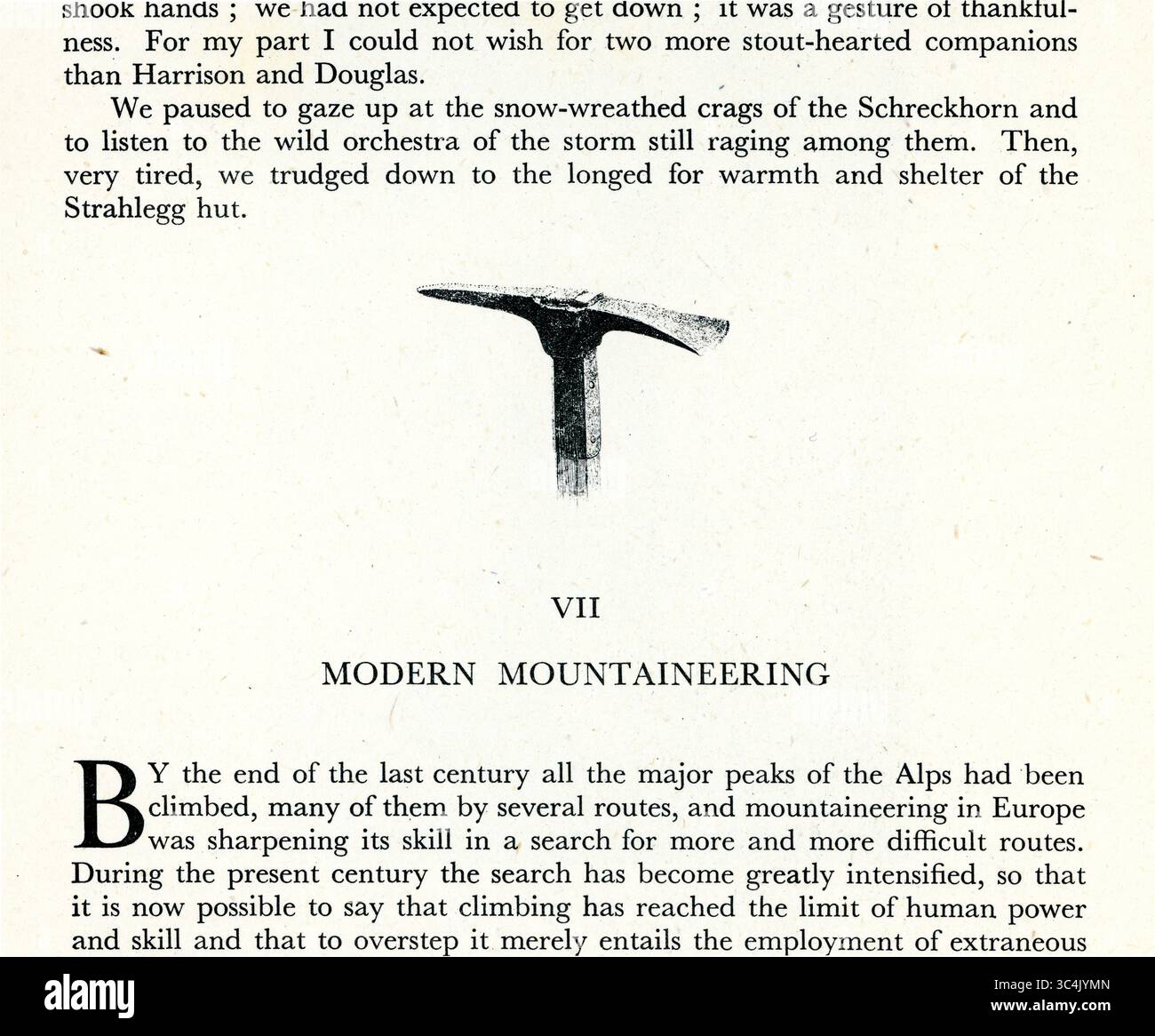 Gravure victorienne vintage d'un piolet par Edward Whymper, une plaque de livre, de Scambles Among the Alps, 1871. ROYAUME-UNI Banque D'Images