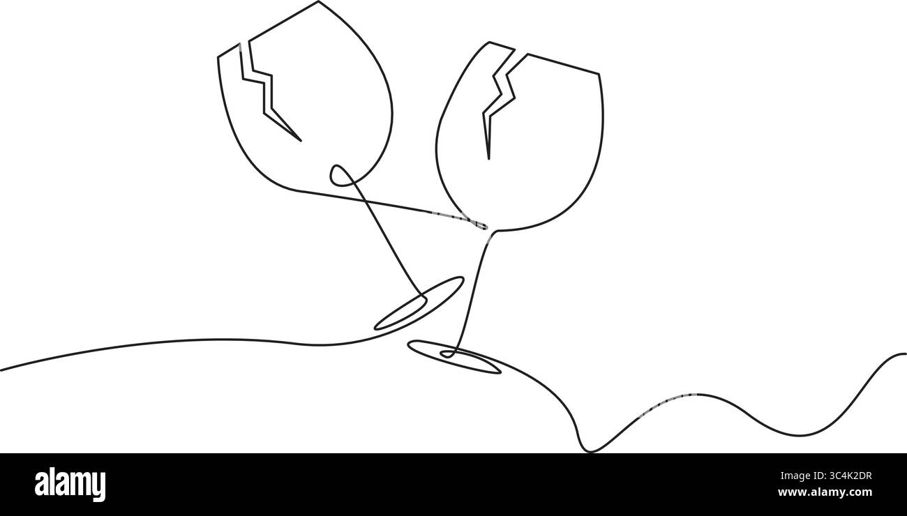 Dessin en ligne continue de verres à champagne croquis noir sur fond blanc. Dessin simple d'une ligne à deux verres. Illustration minimale du dessin à la main. Illustration de Vecteur