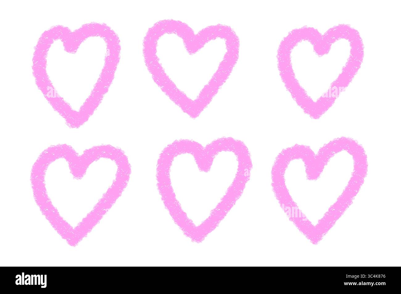 Main Drawn Pink Heart Doodle Set Love Icons, crayon craie style, Grunge Hearts isolé sur fond transparent, PNG illustration Collection Banque D'Images