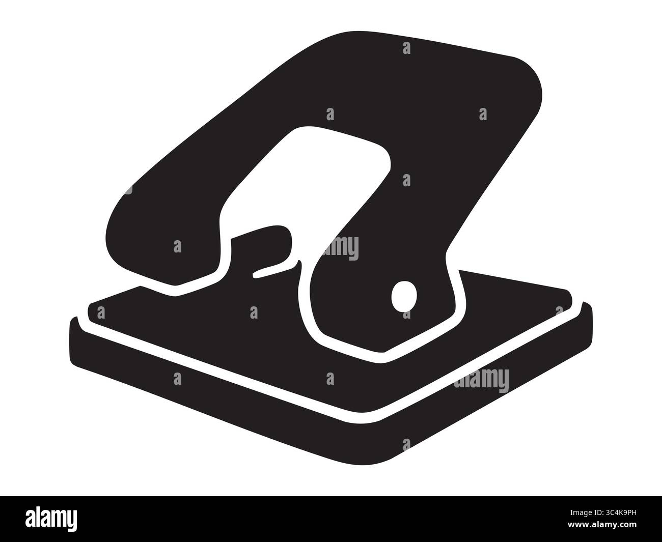 Silhouette noire de perforatrice de papier de bureau isolé sur fond blanc, illustration graphique. Concept d'outil de papeterie, organisateur de documents, bureau Illustration de Vecteur