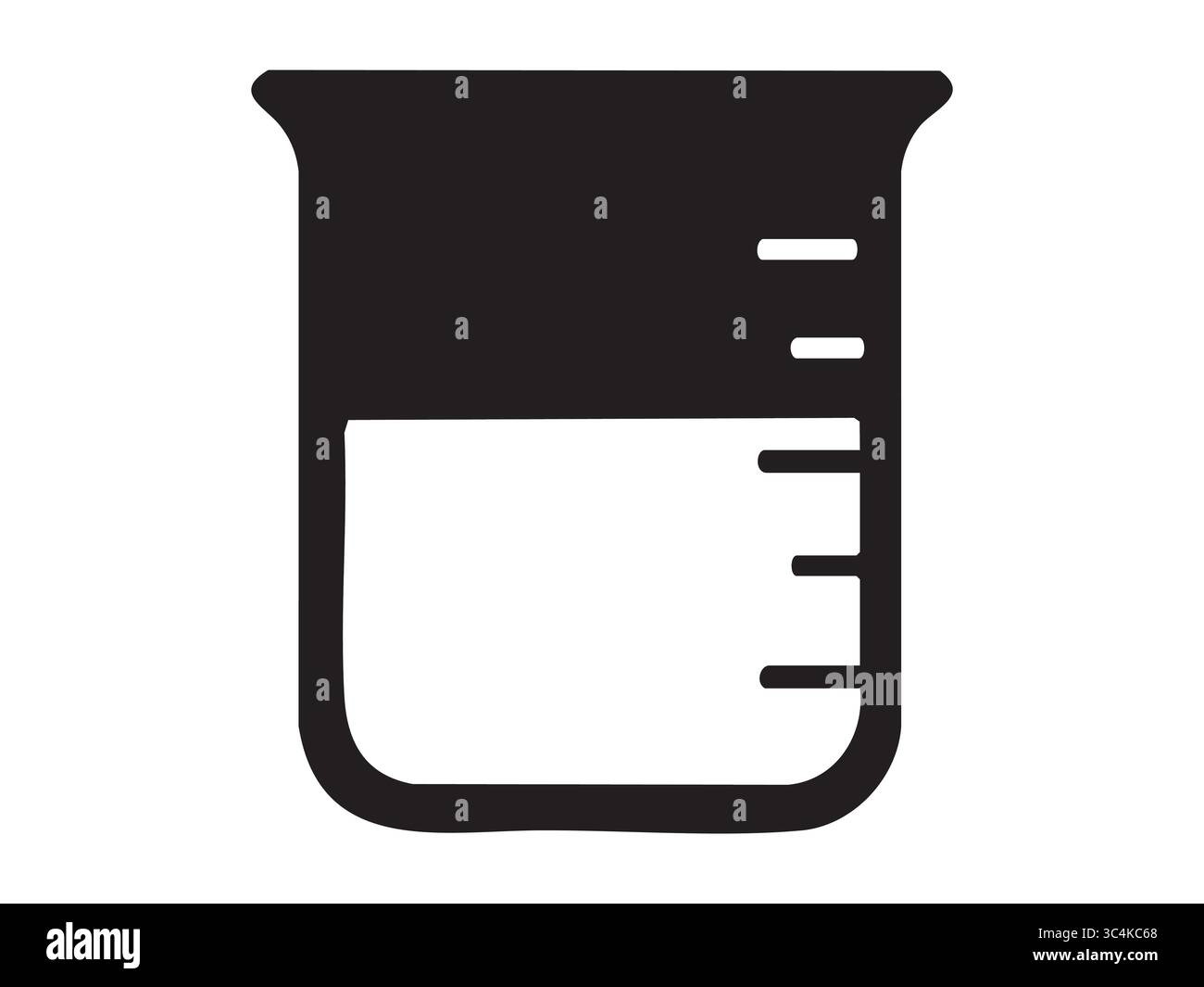 Silhouette noire du bécher de laboratoire isolé sur fond blanc, illustration d'icône. concept de science, chimie, équipement de laboratoire, measuremen Illustration de Vecteur