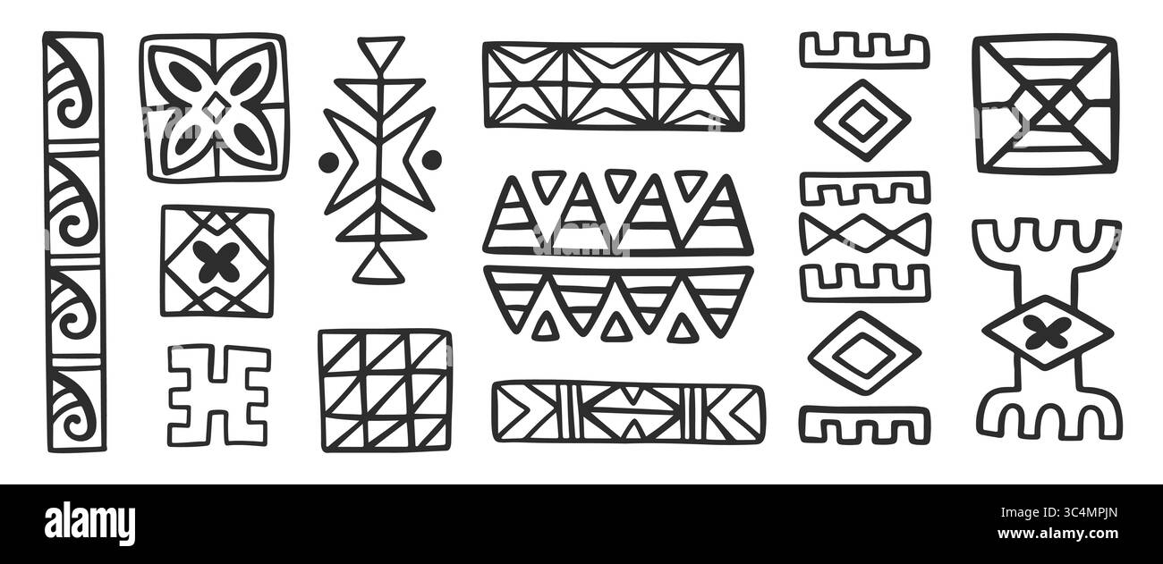 Symboles d'icône tribale hawaïenne, formes géométriques définies Illustration de Vecteur