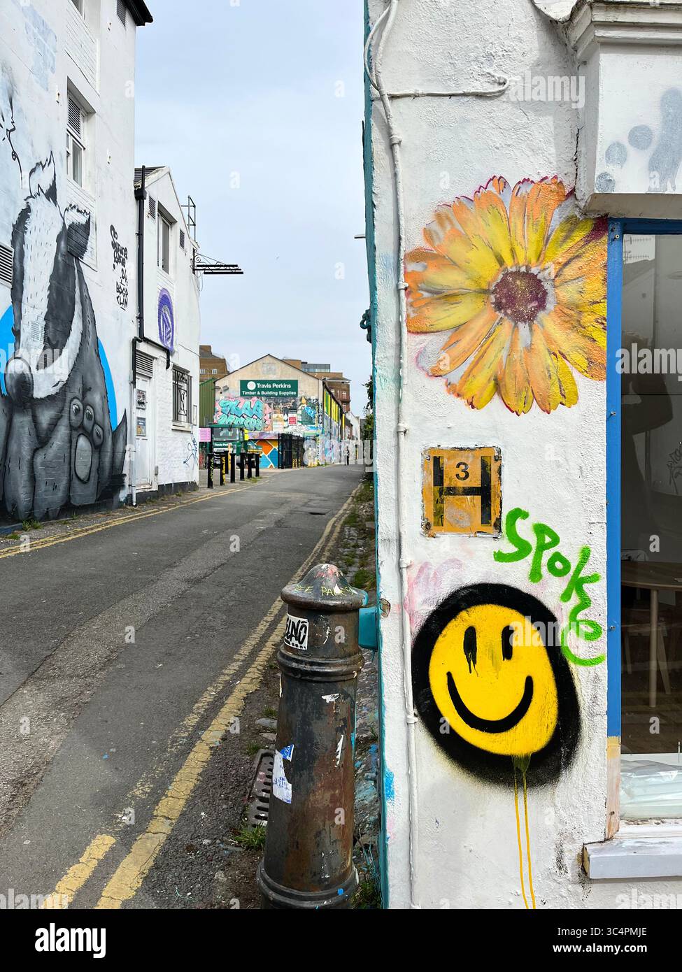 Graffiti visage de Smiley jaune Banque D'Images