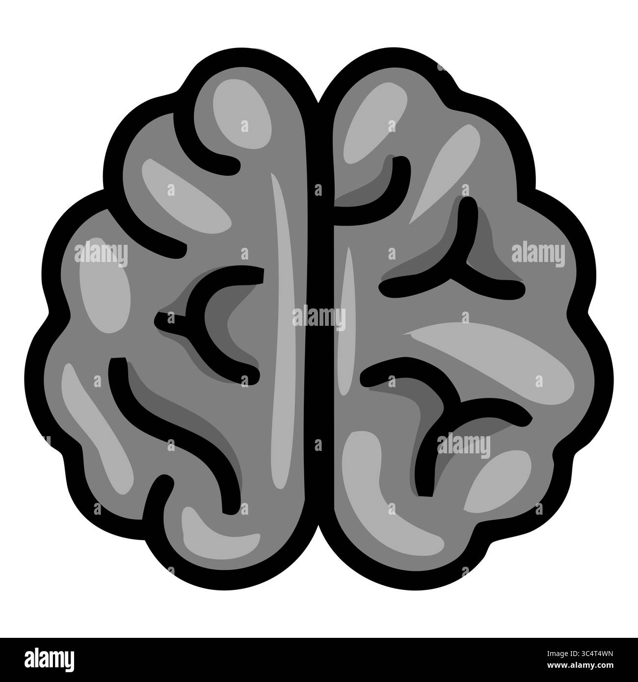 Illustration vectorielle stylisée d'un cerveau humain, avec une palette de niveaux de gris et des contours noirs audacieux, soulignant une représentation simplifiée mais détaillée Illustration de Vecteur
