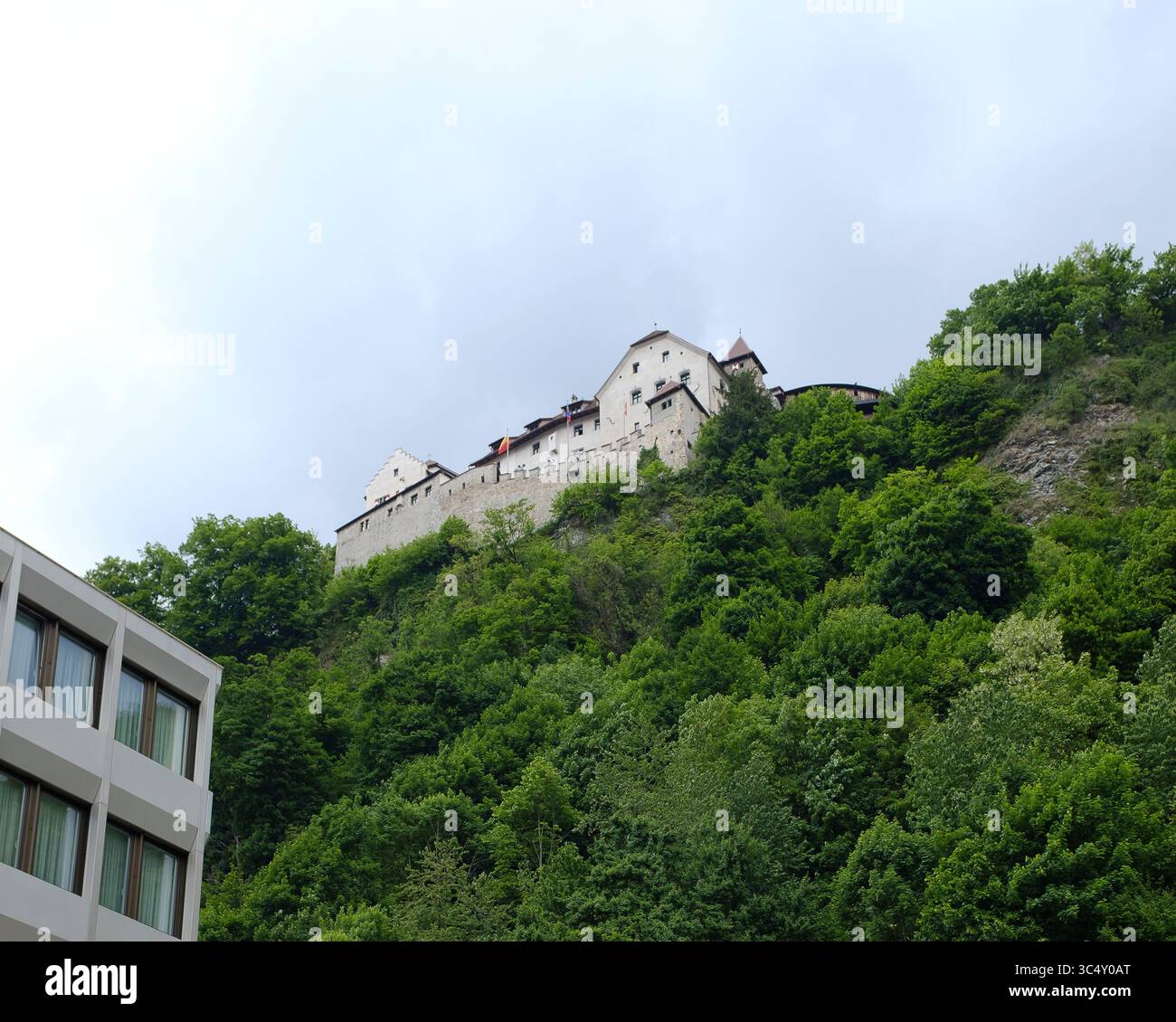 Vue sur le château de Vaduz au sommet de la colline, résidence du prince de Leichtenstein Banque D'Images