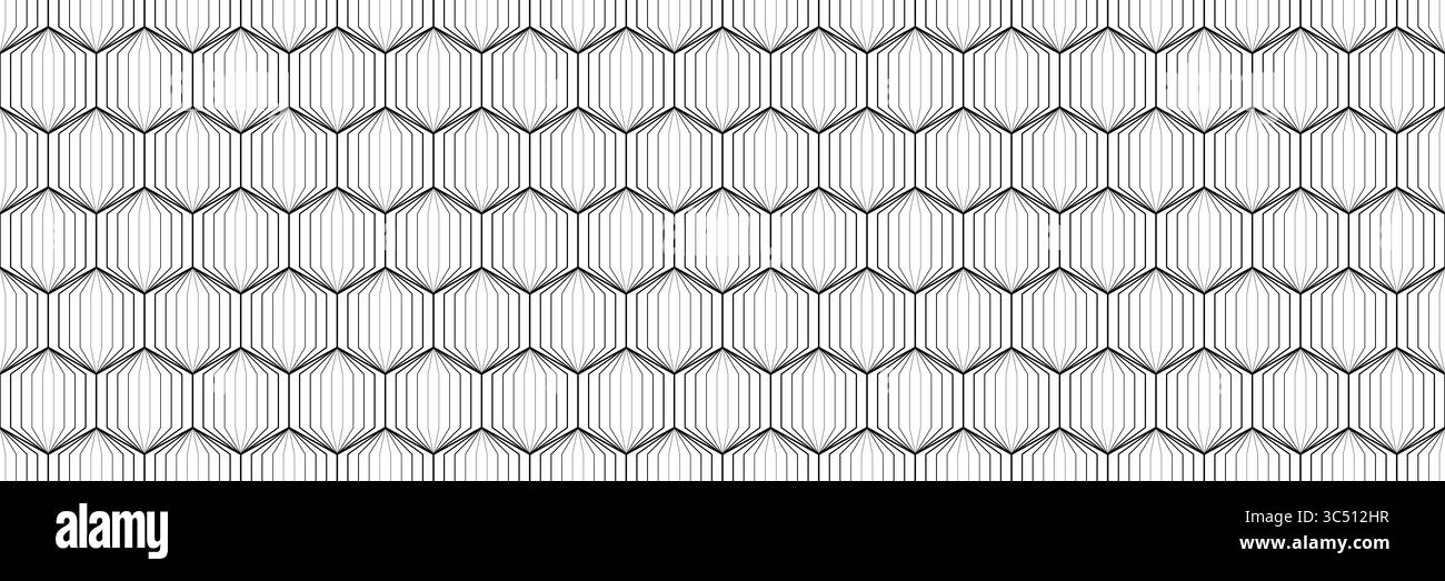motif hexagonal horizontal sans couture de ligne noire sur blanc pour la conception et l'arrière-plan. Illustration de Vecteur