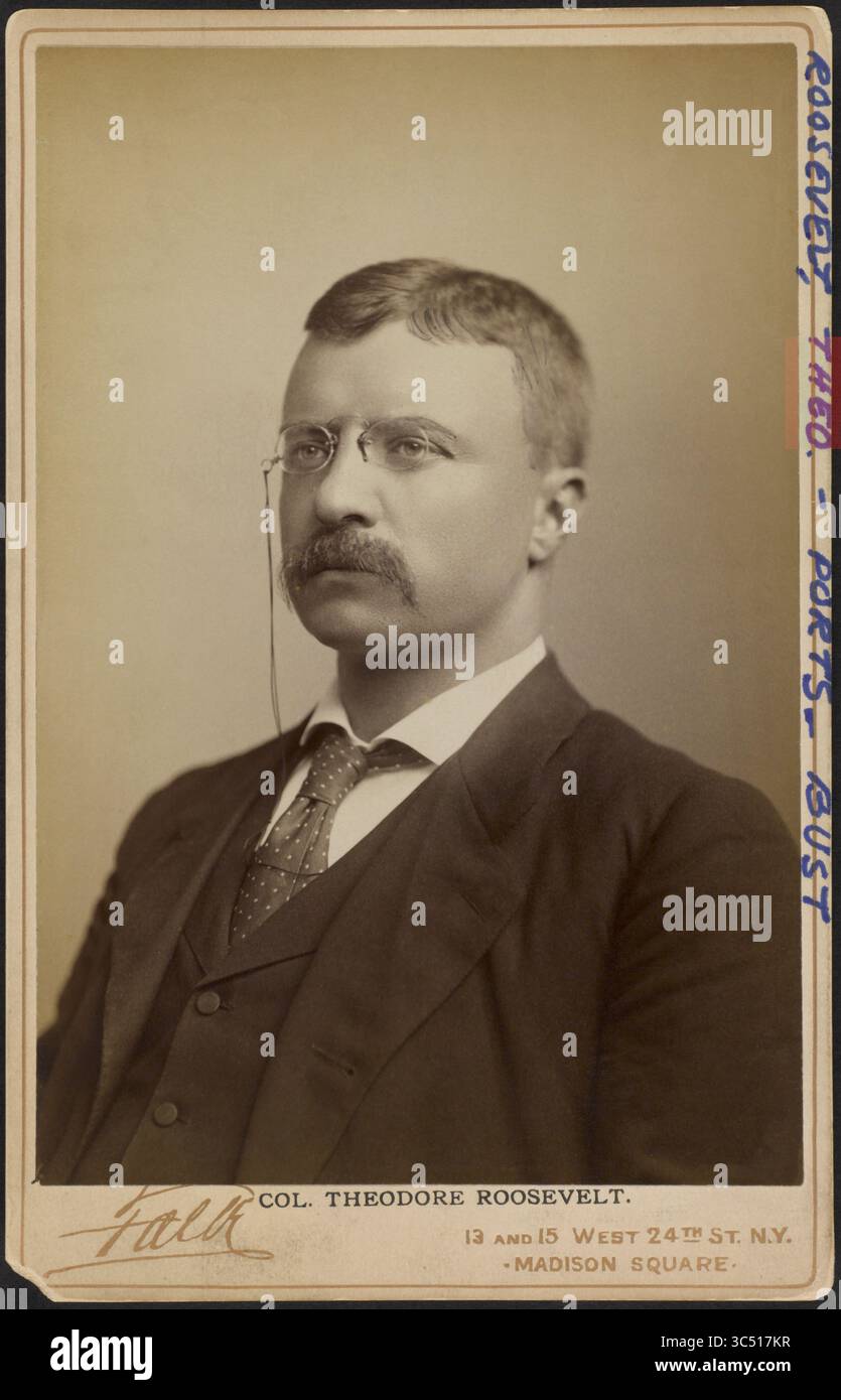 13 juin 2019, États-Unis : Col. Theodore Roosevelt, Portrait de la tête et des épaules, photo de B.J. Falk, 1898 (crédit image : © JT Vintage/Glasshouse via ZUMA Wire) Banque D'Images