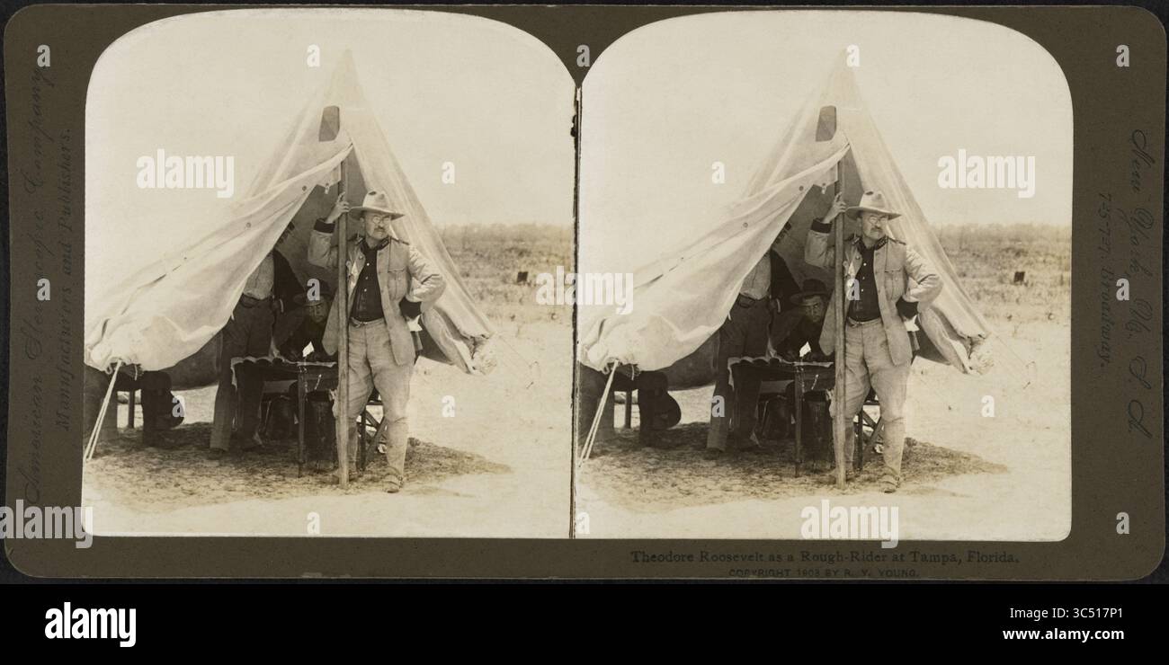 22 juin 2019, Tampa, Floride, États-Unis : Theodore Roosevelt comme Rough-Rider à Tampa, Floride, Stereo Card, R.Y. Young pour American Stereoscopic Co., 1903 (image crédit : © JT Vintage/Glasshouse via ZUMA Wire) Banque D'Images