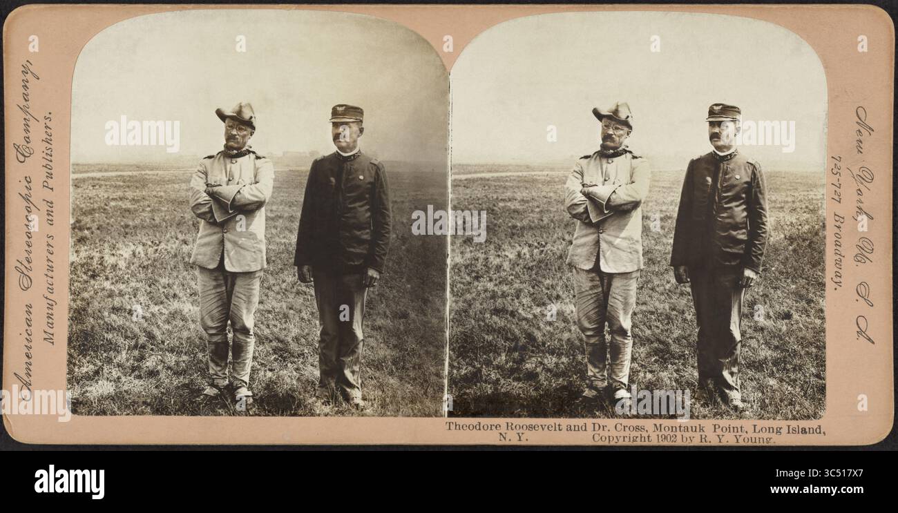 26 juin 2019, Montauk, New York, États-Unis : Theodore Roosevelt et Dr Cross, Montauk point, long Island, Stereo Card, R.Y. Young pour American Stereoscopic Co., 1898 (crédit image : © JT Vintage/Glasshouse via ZUMA Wire) Banque D'Images