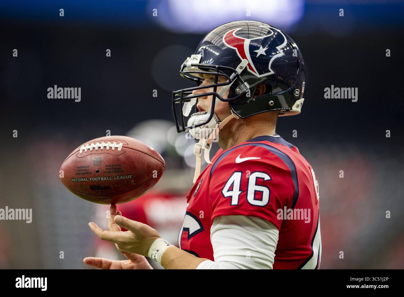 8 décembre 2019, Houston, Texas, États-Unis : 08 décembre, 2019 : Houston Texans long Snapper Jon Weeks (46) avant le début du match contre les Broncos de Denver au NRG Stadium de Houston, Texas. Maria Lysaker / ZUMA Press. (Crédit image : © Maria Lysaker/ZUMA Wire) Banque D'Images